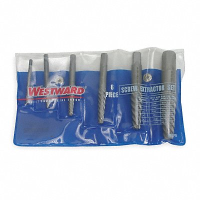 WESTWARD 2RUP9 Screw Extractor Set 6pc HCS Pouch