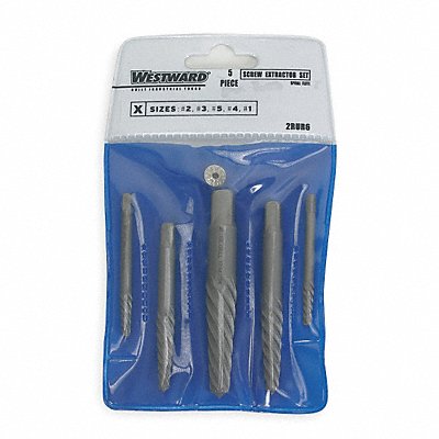 WESTWARD 2RUR6 Screw Extractor Set 5pc HCS Pouch