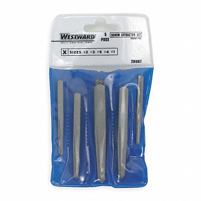WESTWARD 2RUR7 Screw Extractor Set 5pc HCS Pouch