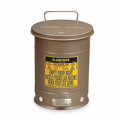 JUSTRITE 9104 E6819 Oily Waste Can 6 gal Steel Silver