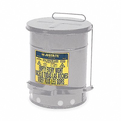 JUSTRITE 9304 E6820 Oily Waste Can 10 gal Steel Silver