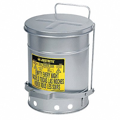 JUSTRITE 9704 E6822 Oily Waste Can 21 gal Steel Silver