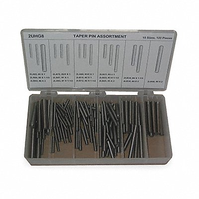 GRAINGER TPKIT15120 Taper Pin Asst Std Stl 120 Pcs 15 Sizes