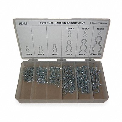 GRAINGER HPXKIT9276 Hairpin Clip Stl 276Pcs 9Sizes