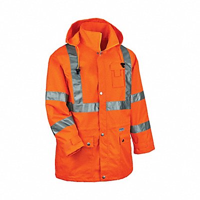 GLOWEAR BY ERGODYNE 8365 D2323 Rain Jacket w/Hood Hi-Vis Orange 3XL