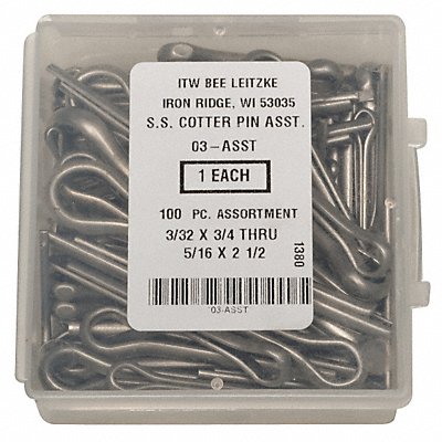 ITW BEE LEITZKE WWGDISPCPS100 Cotter Pin Asst 18-8 100 Pcs 14 Sizes