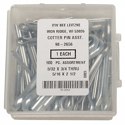 ITW BEE LEITZKE WWGDISPCP100HC Cotter Pin Asst LCS Zinc 100 Pcs 14Sizes
