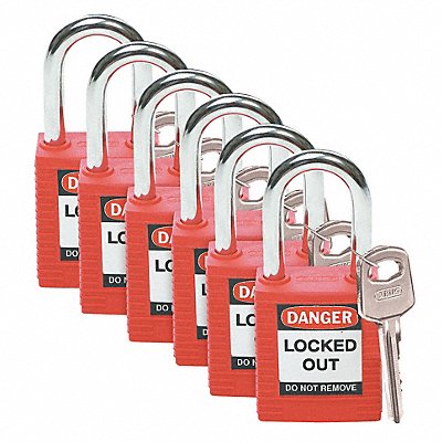 BRADY 51339 D1951 Lockout Padlock KD Red 1-3/4 H PK6