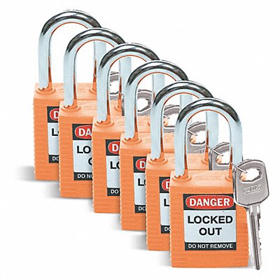 BRADY 51347 D1951 Lockout Padlock KD Orange 1-3/4 H PK6
