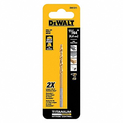 DEWALT DW1311 Drill Bits Split Point Titanium 11/64 in