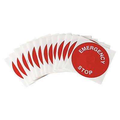 BRADY THTEP248593RD LegndPlatLabel EmergencyStp Wht/Red PK25