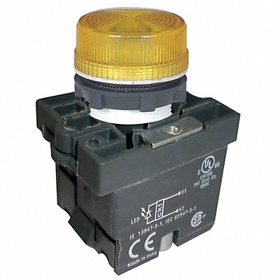 DAYTON 30G219 Pilot Light Yellow 22mm LED