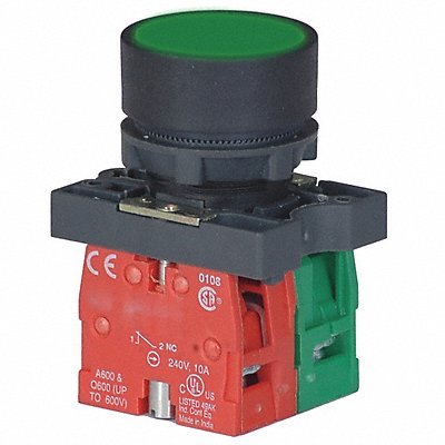 DAYTON 30G233 Flush Push Button Operator Non Illuminated Grn 1NO/1NC