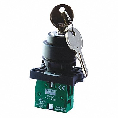 DAYTON 30G270 Selector Switch Keyed Non Illuminated 2Pos 22mm