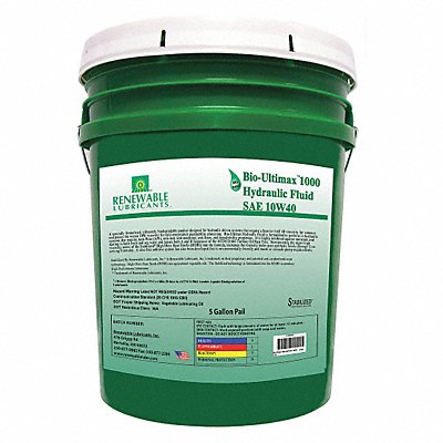 RENEWABLE LUBRICANTS 81044 Hydraulic Oil Pail Yellow 5 gal