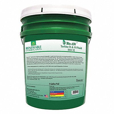 RENEWABLE LUBRICANTS 81704 Hydraulic Oil Pail Yellow 5 gal