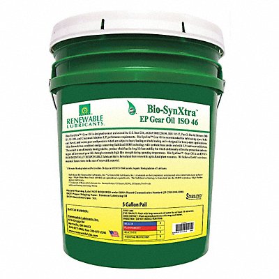 RENEWABLE LUBRICANTS 82404 Gear Oil Pail Yellow 5 gal