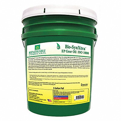 RENEWABLE LUBRICANTS 82484 Gear Oil Bio-SynXtra Pail 5 gal