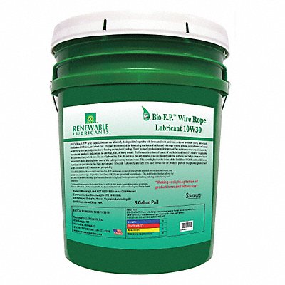 RENEWABLE LUBRICANTS 82624 Chain Wire Rope Lube 5 gal Pail
