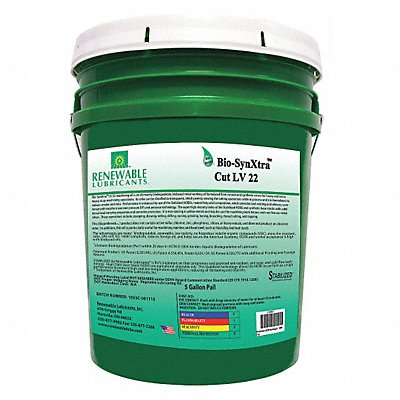 RENEWABLE LUBRICANTS 86854 Cutting Oil Pail Yellow 5 gal.