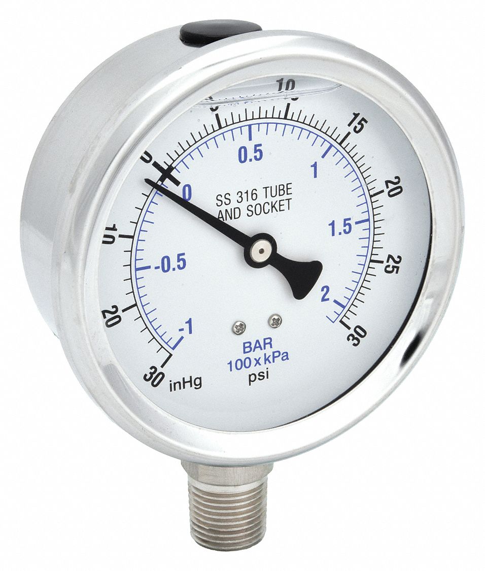 PIC GAUGES PRO301L402CC01 Compound Gauge 30 in Hg Vac to 30 psi