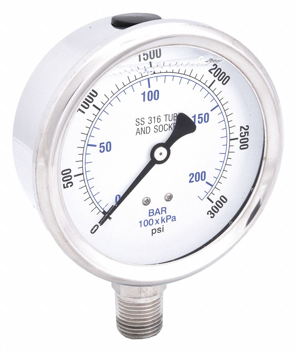 PIC GAUGES PRO301L402P01 H8407 Pressure Gauge Stainless Steel 3000 psi