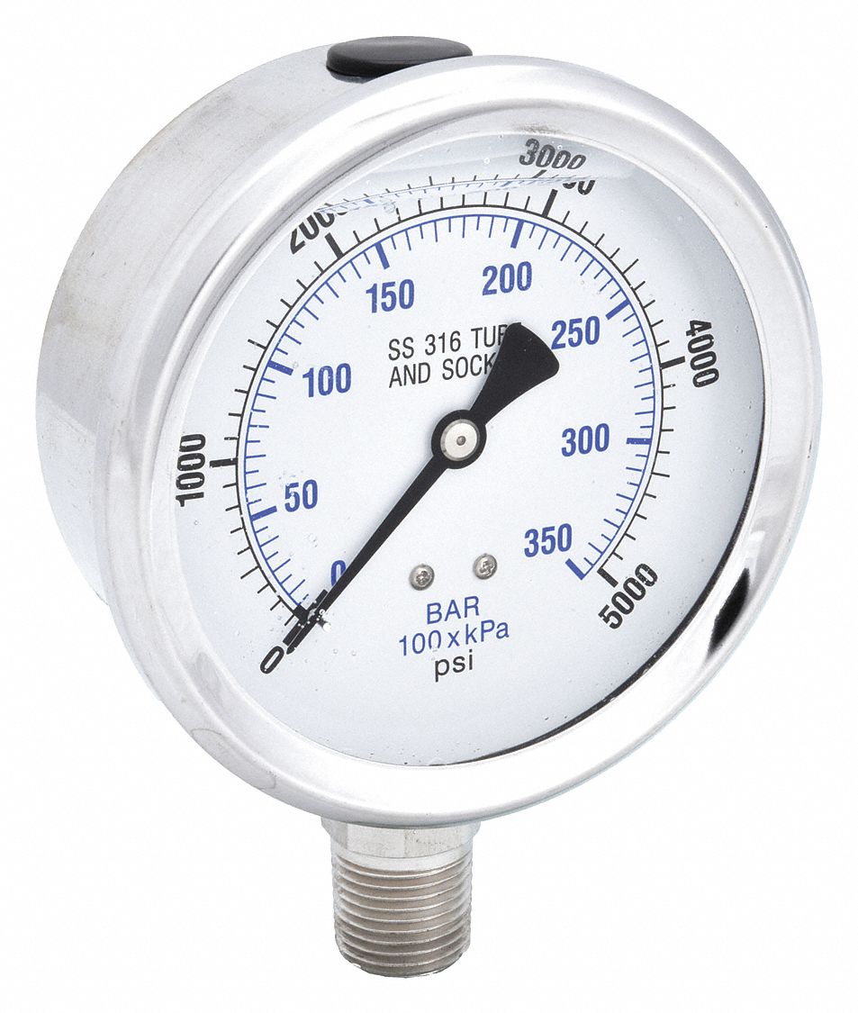 PIC GAUGES PRO301L402R01 H8407 Pressure Gauge Stainless Steel 5000 psi