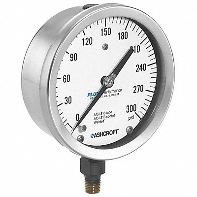 30ZZ98 ASHCROFT 1009S K4202 Pressure Gauge Process 1/4in NPT Silver