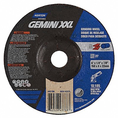 NORTON 66252843788 Depressed Grinding Wheel 7/8 CN Unthreaded Hole