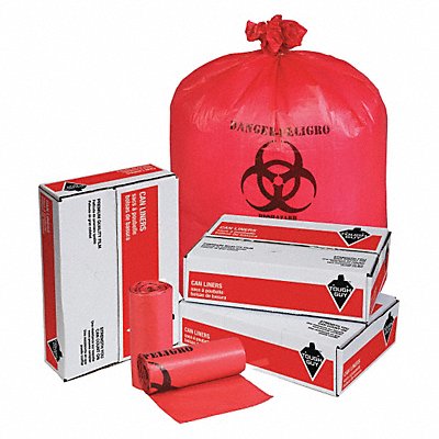 TOUGH GUY 31DK88 Biohazard Bags 33 gal Red PK250