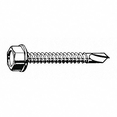 GRAINGER U318100190075 Drill Screw Hex Zp #10 Zinc 3/4 L PK100