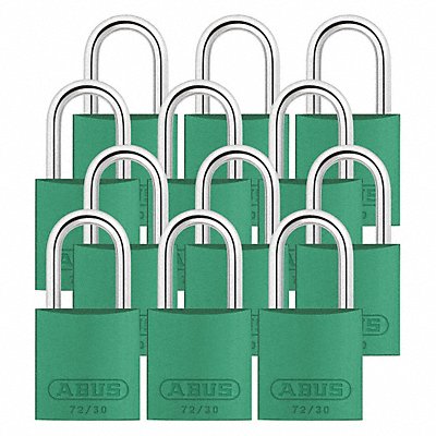 ABUS 7230KAX12 Lockout Padlock KA Green 2-17/32 H PK12