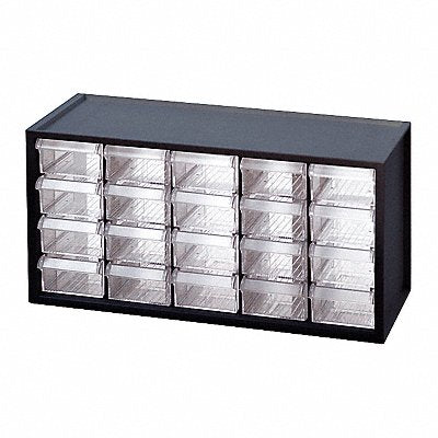 WESTWARD 31TT93 Bin Cab 20ClrDrwr Blk 7 1/4 H ClearDrwr