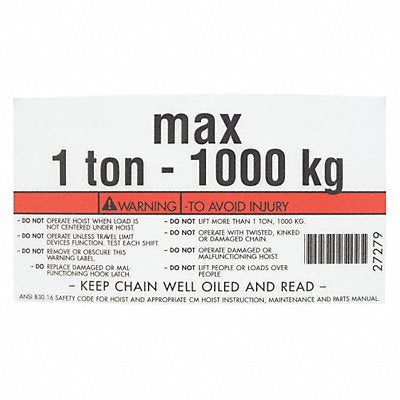 CM 27279 Capacity/Warning Label