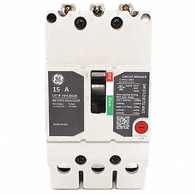 GE TEYL3015B Circuit Breaker 15A 3P TEY 277/480VAC