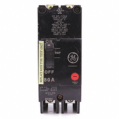 GE TEYF280 Circuit Breaker 80A 2P TEY 277/480VAC
