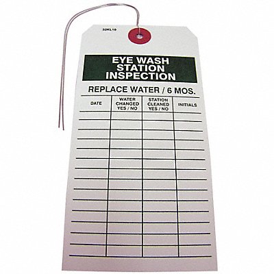 GRAINGER 32KL10 Eye Wash Station Inspection Tag PK25