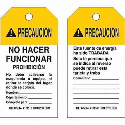 BRADY 121519 Caution Tag 5-3/4inH Metal Grommet PK25