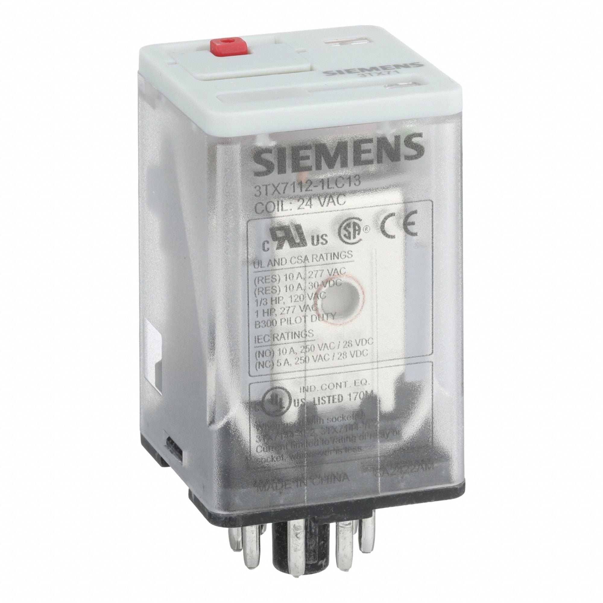 SIEMENS 3TX71121LC13 Plug-In Relay 24V AC 10 A 8 Pins