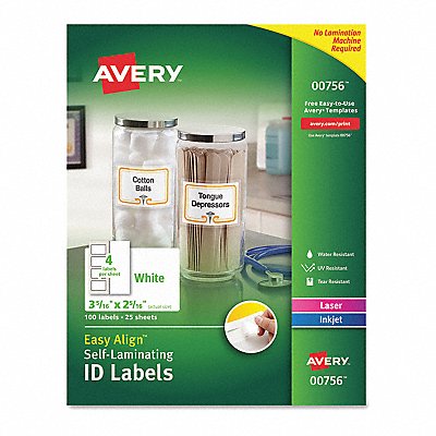 AVERY 756 Self-Laminating ID Label 2.3 x3.3 PK100