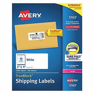 AVERY 5163 Shipping Labels Laser 2 x4 Wht PK1000