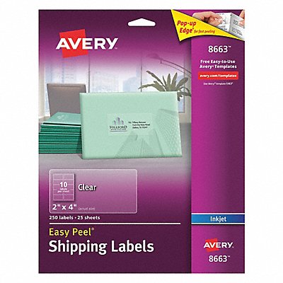AVERY 8663 Clear Shipping Labels Inkjet 2 x4 PK250