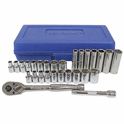 WESTWARD 33HD81 Socket Wrench St Chrome 6Pt 3/16 - 1/2 in