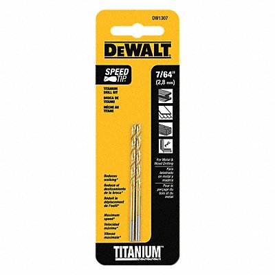 DEWALT DW1307 Drill Bits Split Pt Titanium 7/64 PK2
