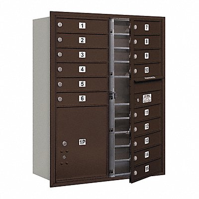 SALSBURY INDUSTRIES 3711D15ZFU Horizontal Mailbox USPS 16Dr Bronze FL 41in