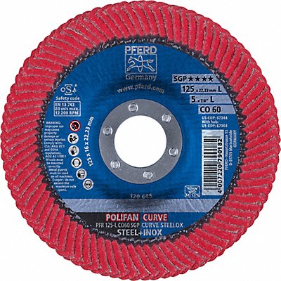PFERD 67344 Fiber Disc 5 in Dia 7/8in Arbor 60 Grit