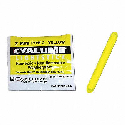 CHEMLIGHT BY CYALUME TECHNOLOGIES 928690PF Lightstick Yellow 4 hr 2 in L PK50
