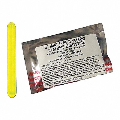CHEMLIGHT BY CYALUME TECHNOLOGIES 928700PF Lightstick Yellow 4 hr 3 in L PK25