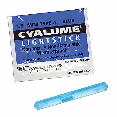 CHEMLIGHT BY CYALUME TECHNOLOGIES 944360PF Lightstick Blue 4 hr 1-1/2 in L PK50