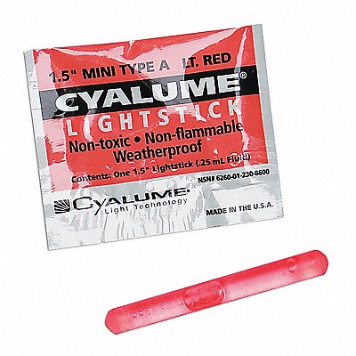 CHEMLIGHT BY CYALUME TECHNOLOGIES 986000PF Lightstick Red 4 hr 1-1/2 in L PK50